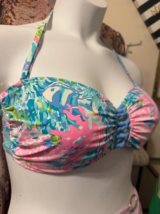 Lilly Pulitzer Pink & Blue Lattice Bikini Top 14 - Picture 4 of 12